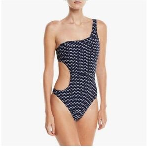 Milly Cabaña One-Shoulder Cutout‎ Cheeky Tank One-Piece Swimsuit Large Navy Blue